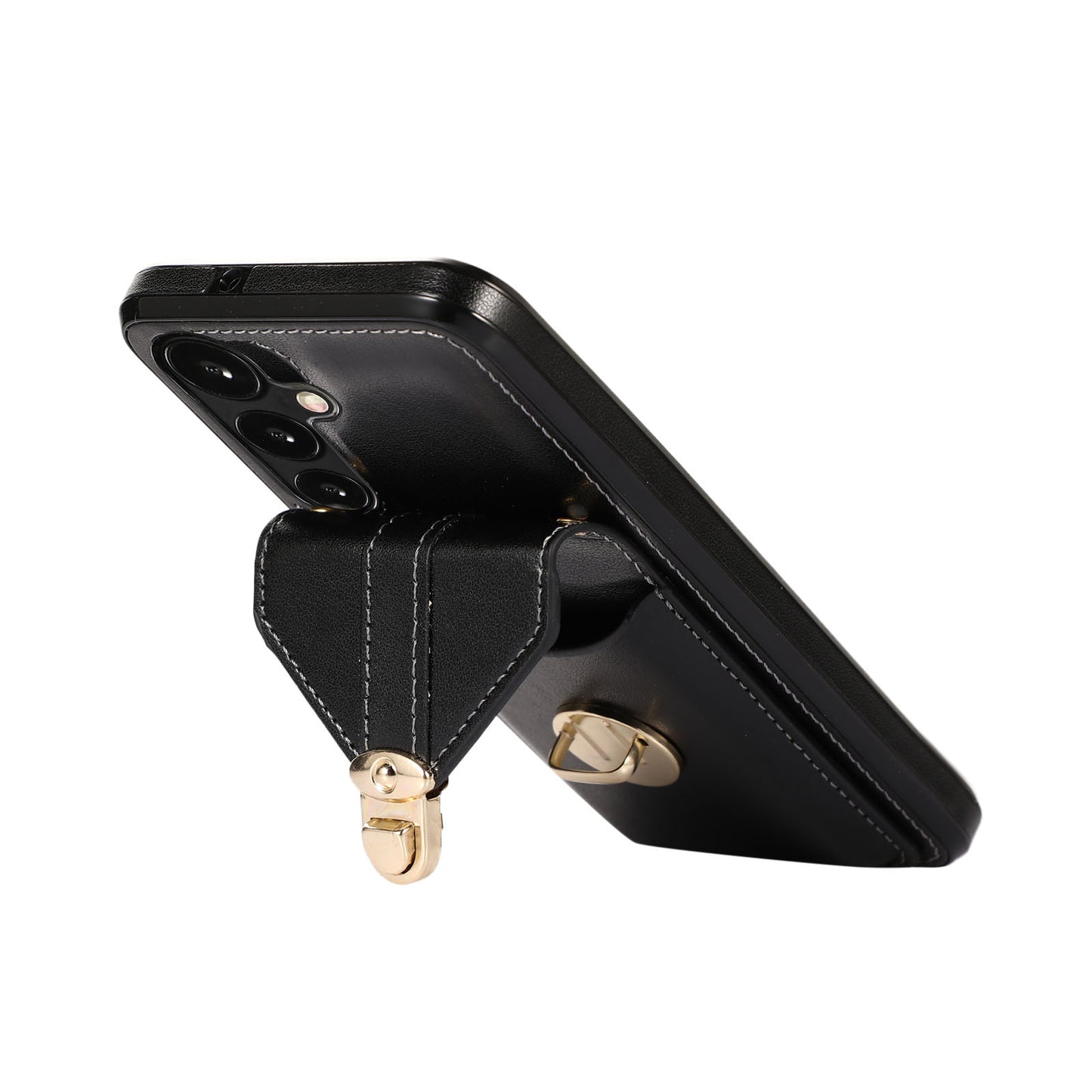 For Samsung Galaxy S24+ Cell Phone Case Metal Buckle Card Holder Leather+TPU Cover - Black