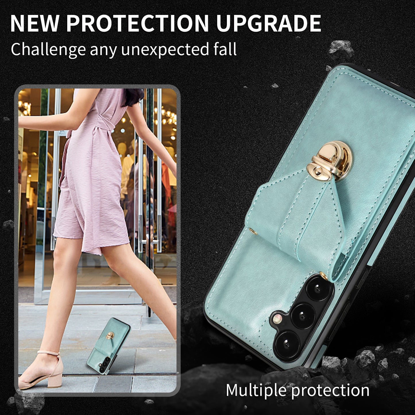 For Samsung Galaxy S24 Cell Phone Case Card Holder Leather+TPU Shockproof Cover - Green