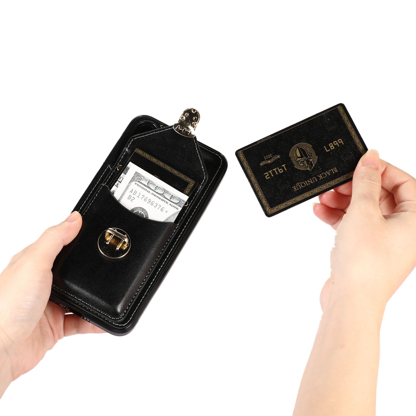 For Samsung Galaxy S24 Cell Phone Case Card Holder Leather+TPU Shockproof Cover - Black
