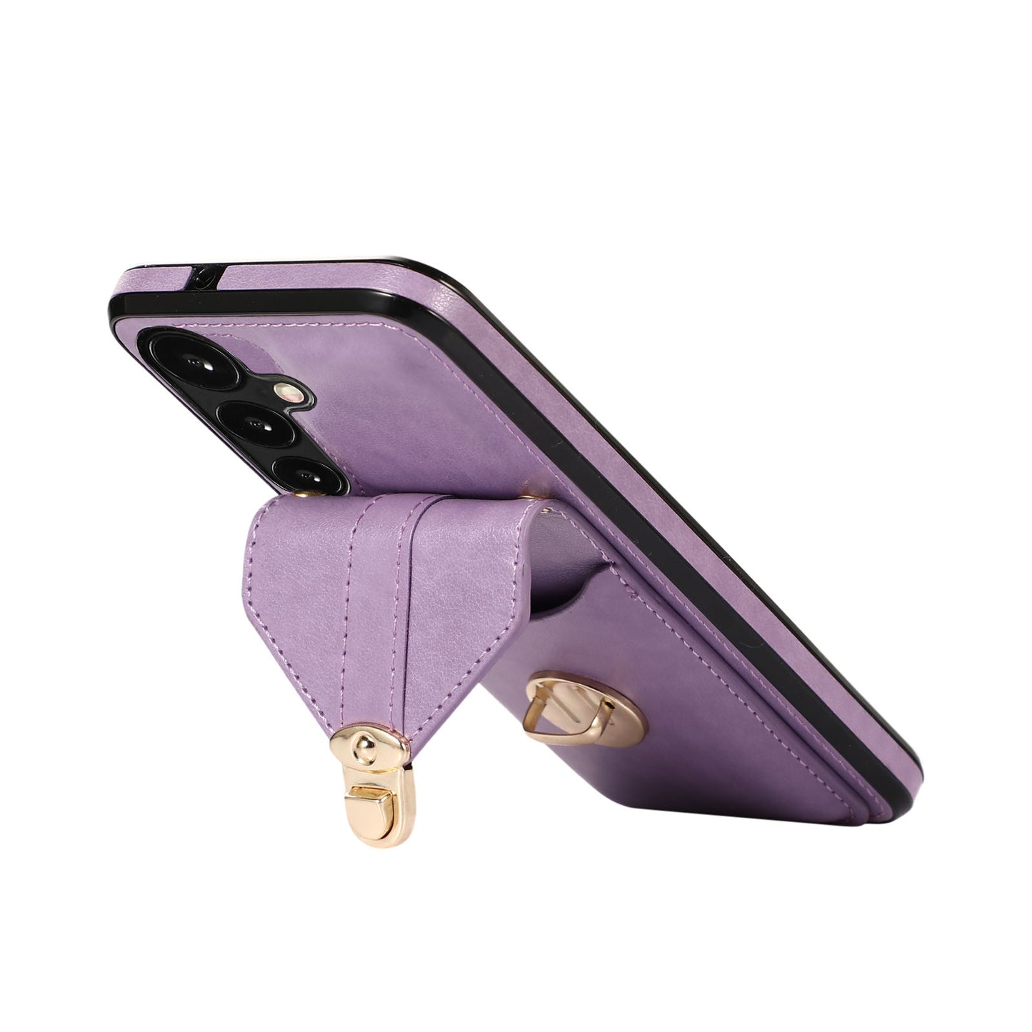 For Samsung Galaxy S24 Cell Phone Case Card Holder Leather+TPU Shockproof Cover - Purple