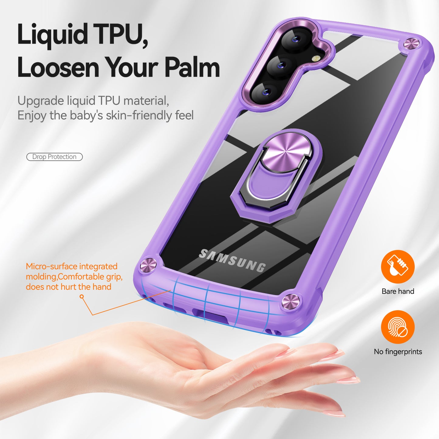 For Samsung Galaxy S24 Case PC+TPU Shockproof Phone Back Cover with Metal Ring Kickstand - Purple