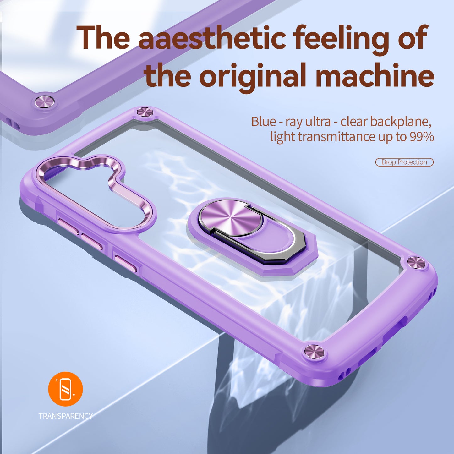 For Samsung Galaxy S24 Case PC+TPU Shockproof Phone Back Cover with Metal Ring Kickstand - Purple