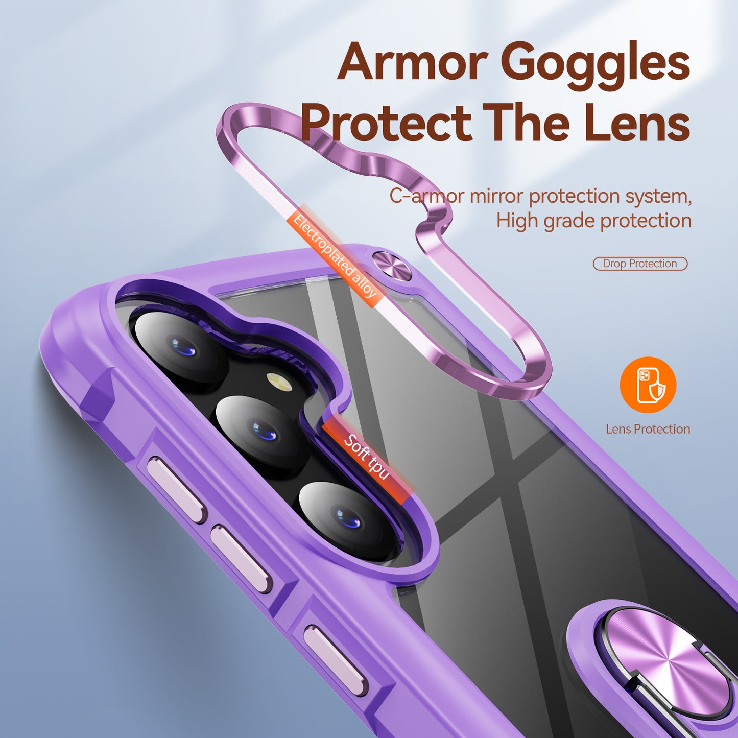 For Samsung Galaxy S24 Case PC+TPU Shockproof Phone Back Cover with Metal Ring Kickstand - Purple