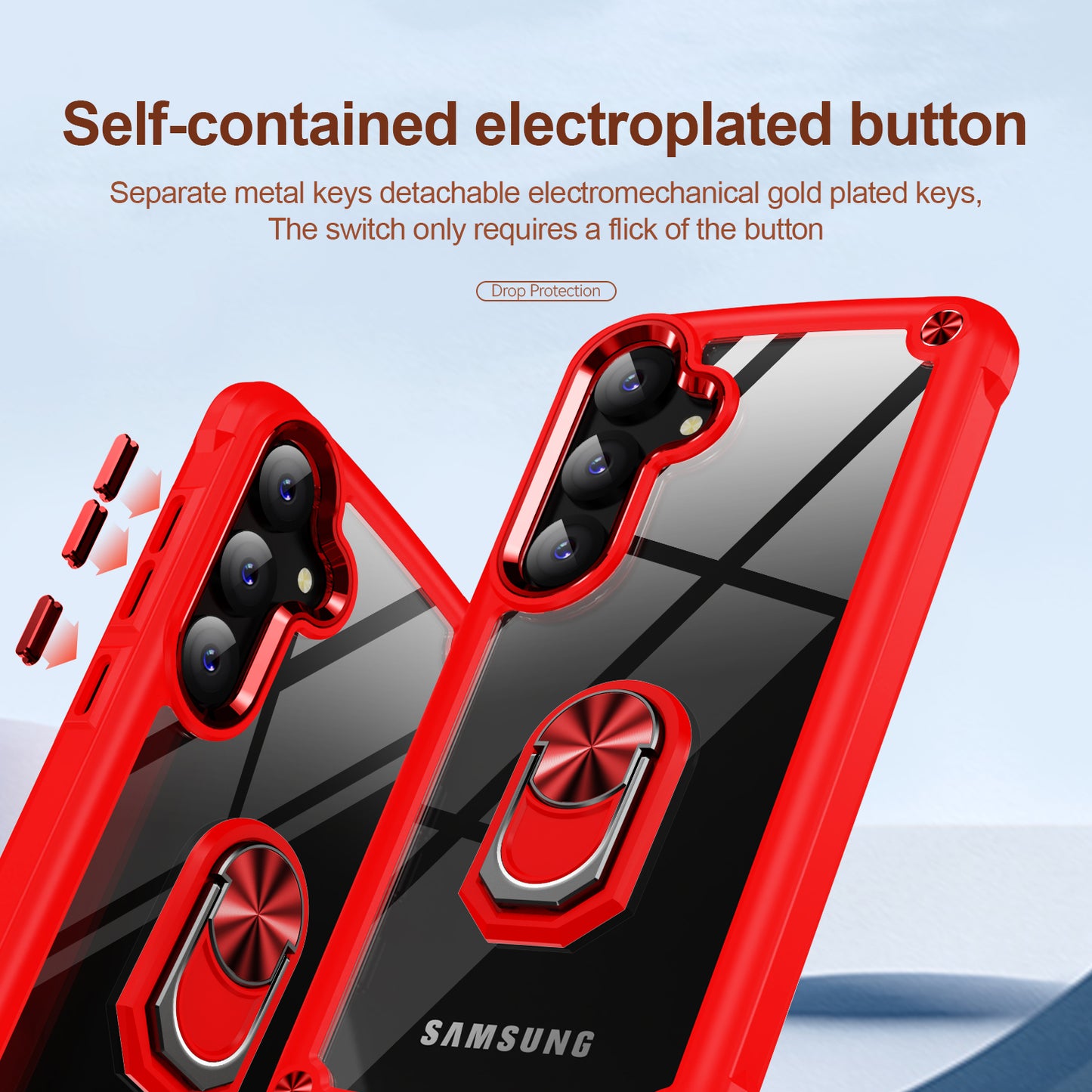 For Samsung Galaxy S24 Case PC+TPU Shockproof Phone Back Cover with Metal Ring Kickstand - Red