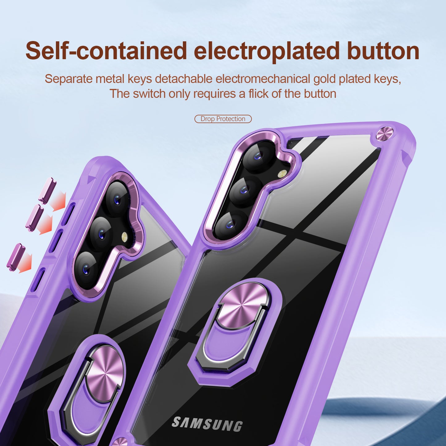 For Samsung Galaxy S24+ Cell Phone Case Anti-scratch PC+TPU Metal Ring Kickstand Protective Cover - Purple
