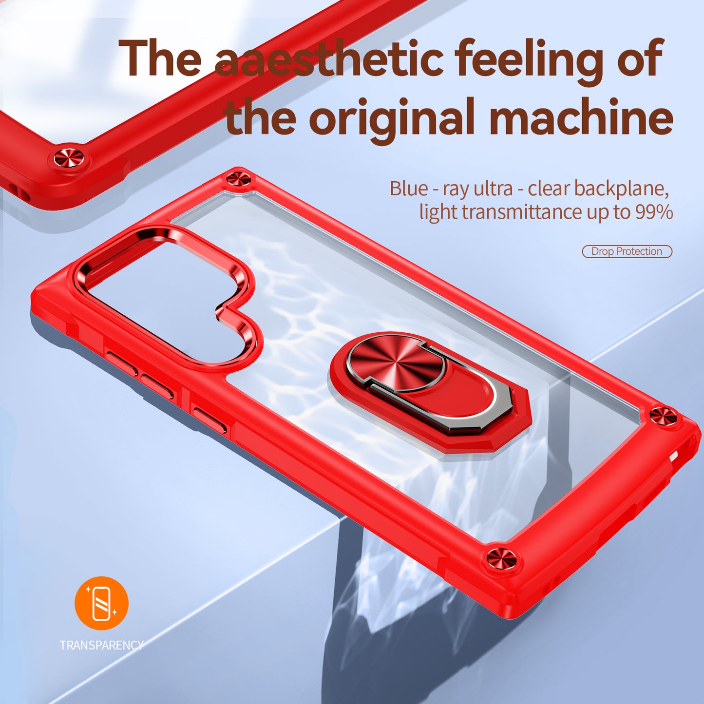 For Samsung Galaxy S24 Ultra Case Drop-proof PC+TPU Metal Ring Kickstand Phone Back Shell - Red