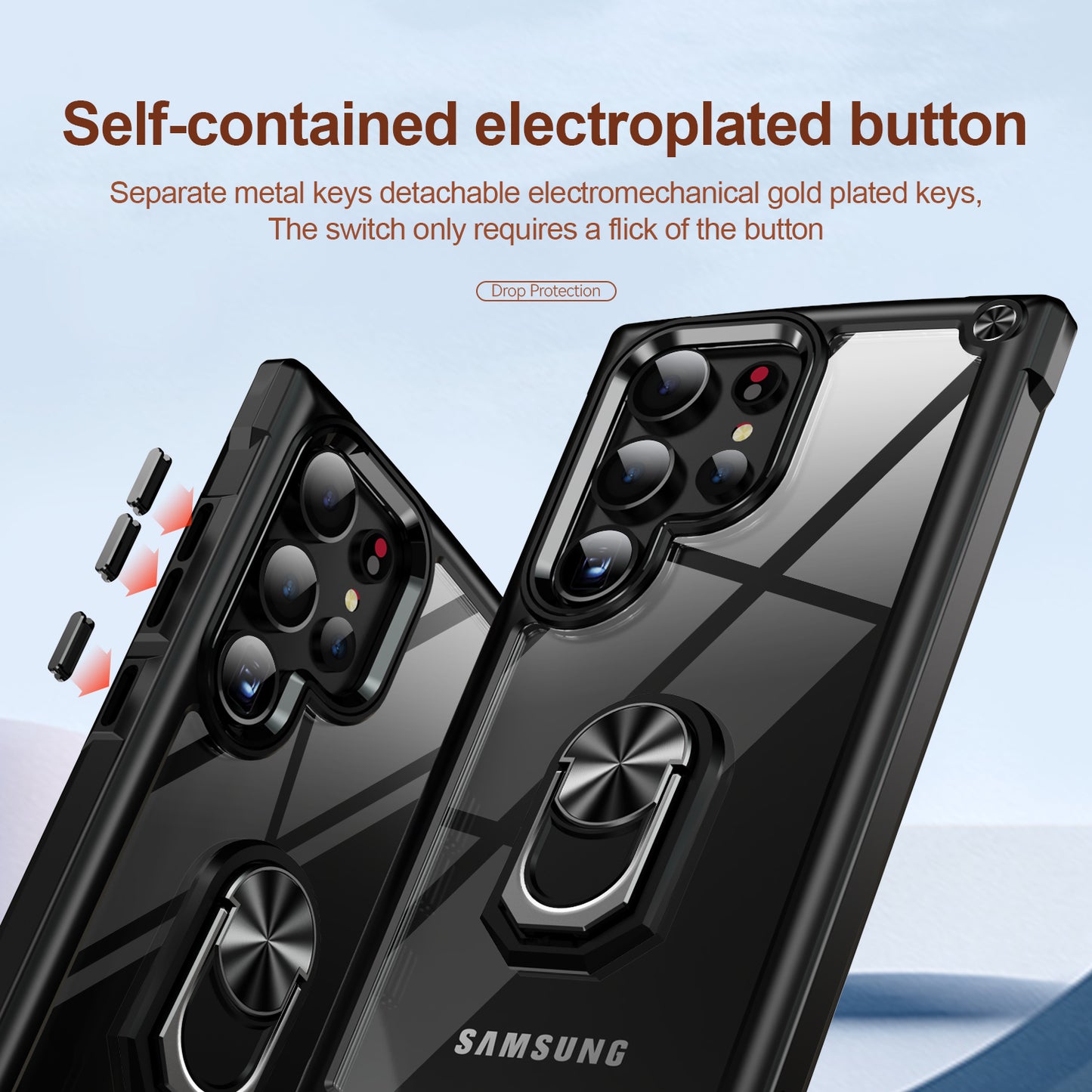 For Samsung Galaxy S24 Ultra Case Drop-proof PC+TPU Metal Ring Kickstand Phone Back Shell - Black