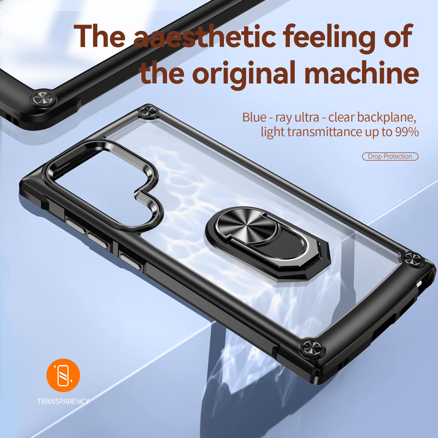 For Samsung Galaxy S24 Ultra Case Drop-proof PC+TPU Metal Ring Kickstand Phone Back Shell - Black