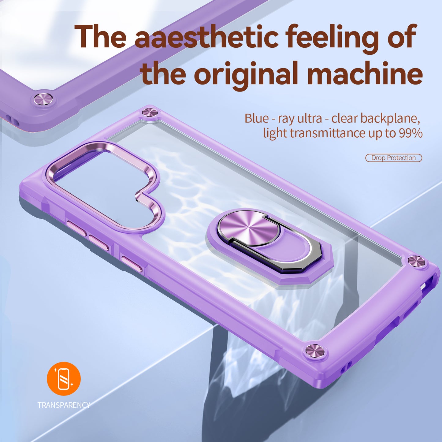 For Samsung Galaxy S24 Ultra Case Drop-proof PC+TPU Metal Ring Kickstand Phone Back Shell - Purple