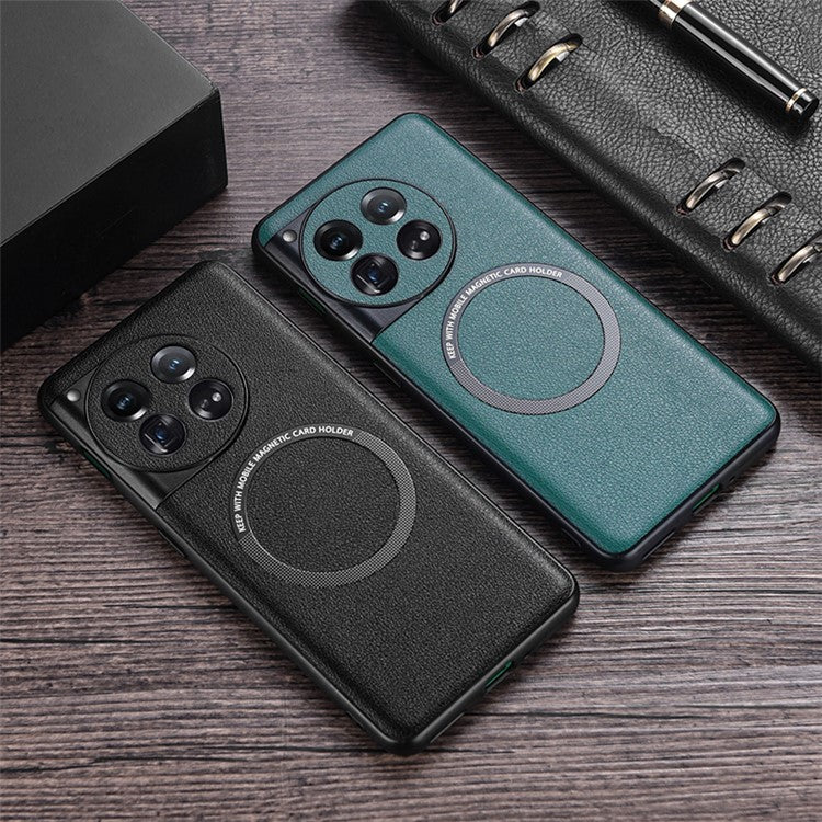 For OnePlus 12 5G Case PU Leather+TPU Phone Back Cover Compatible with MagSafe - Green