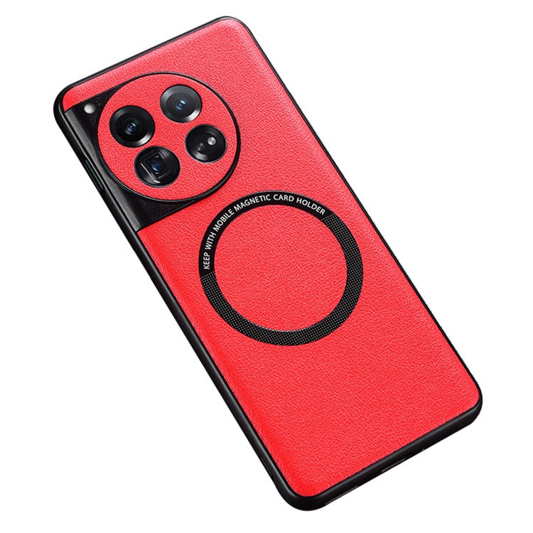 For OnePlus 12 5G Case PU Leather+TPU Phone Back Cover Compatible with MagSafe - Red