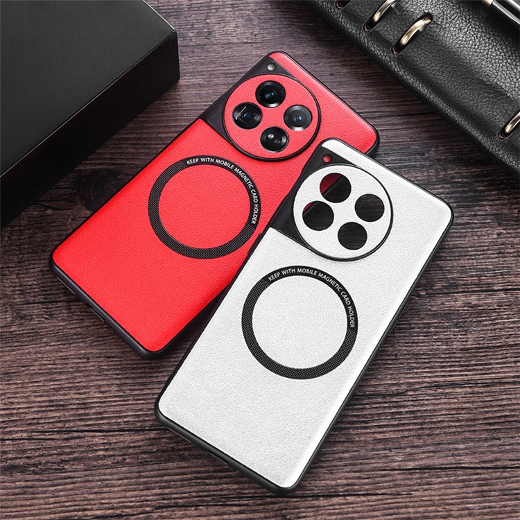 For OnePlus 12 5G Case PU Leather+TPU Phone Back Cover Compatible with MagSafe - Red