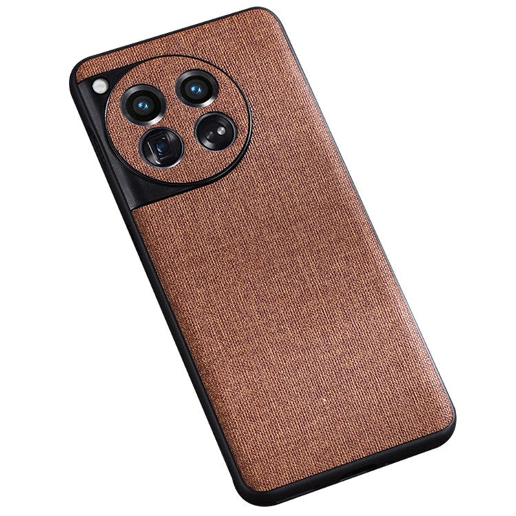 For OnePlus 12 5G Phone Case Shockproof Cloth+Hard PC Cell Phone Back Cover - Brown