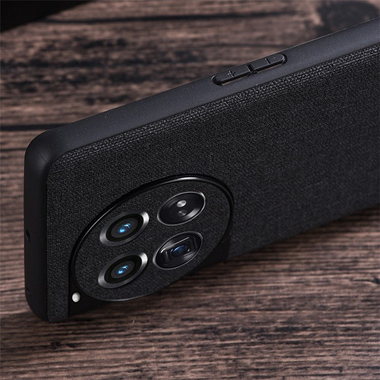For OnePlus 12 5G Phone Case Shockproof Cloth+Hard PC Cell Phone Back Cover - Black