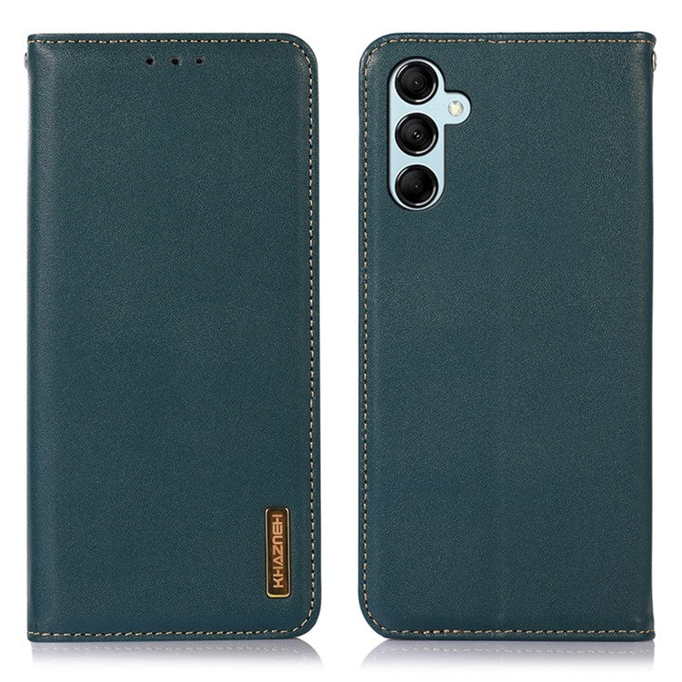 KHAZNEH For Samsung Galaxy A35 5G Case Genuine Cow Leather Nappa Texture Cover with Stand - Green