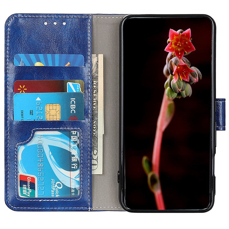 For Samsung Galaxy A35 5G Leather Case Stand PU Leather Crazy Horse Texture Phone Cover - Blue