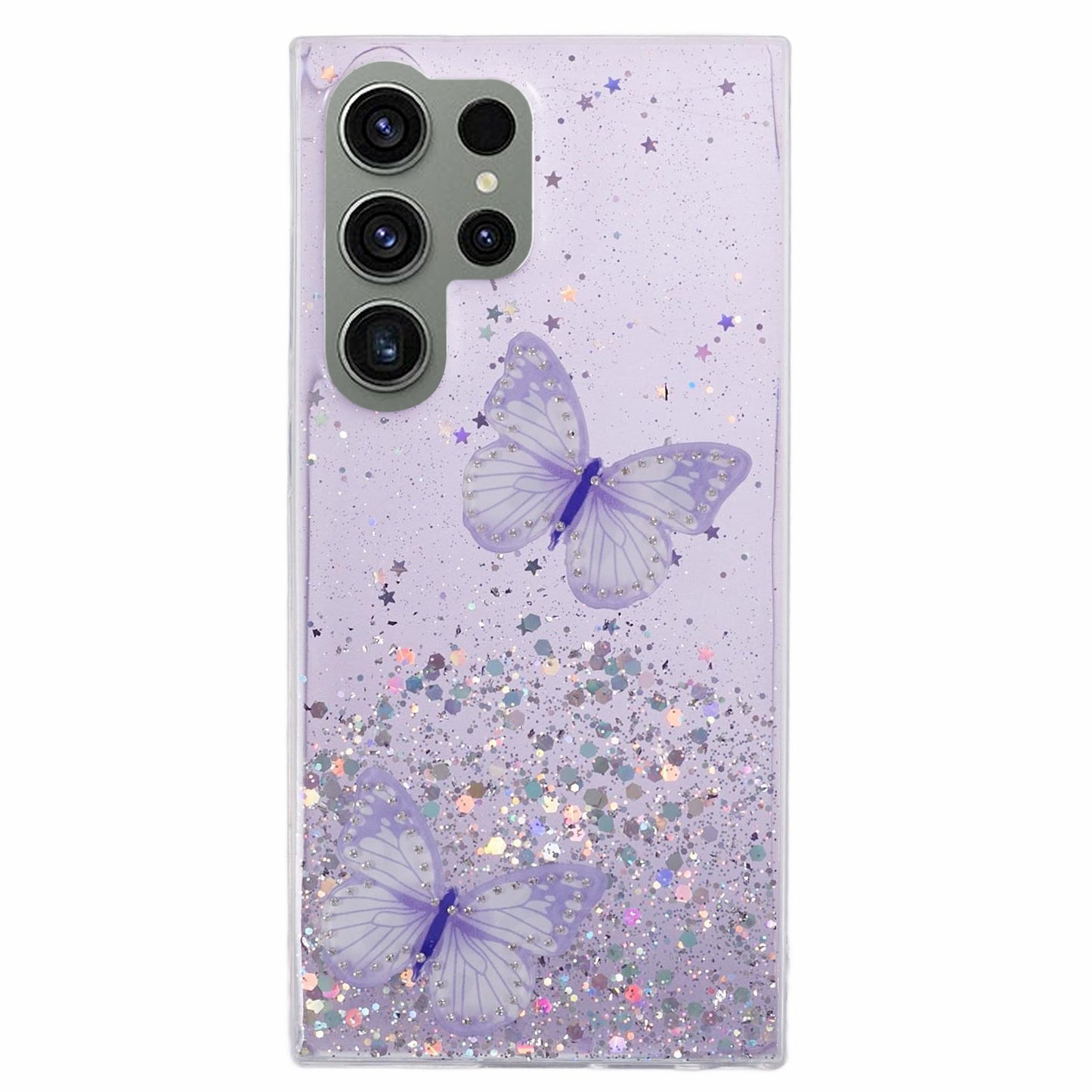 AW Series For Samsung Galaxy S24 Ultra TPU+PVC Case Sparkle Epoxy Big Rear Lens Hole Phone Back Shell - Purple