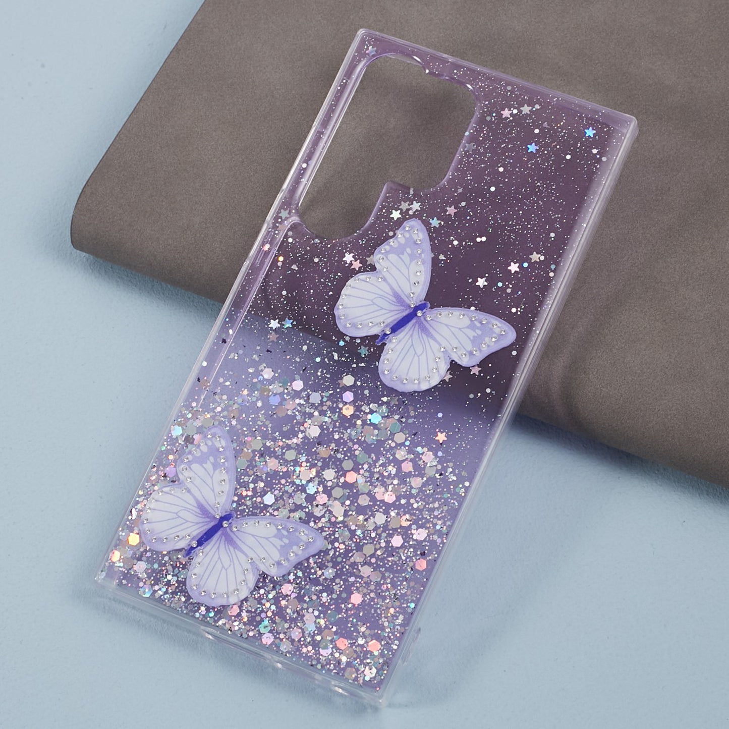 AW Series For Samsung Galaxy S24 Ultra TPU+PVC Case Sparkle Epoxy Big Rear Lens Hole Phone Back Shell - Purple
