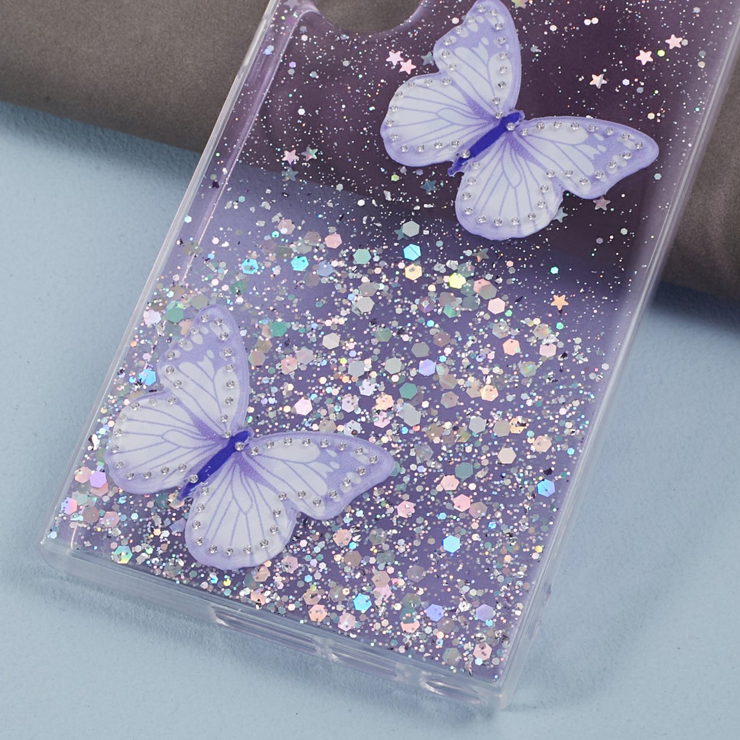 AW Series For Samsung Galaxy S24 Ultra TPU+PVC Case Sparkle Epoxy Big Rear Lens Hole Phone Back Shell - Purple