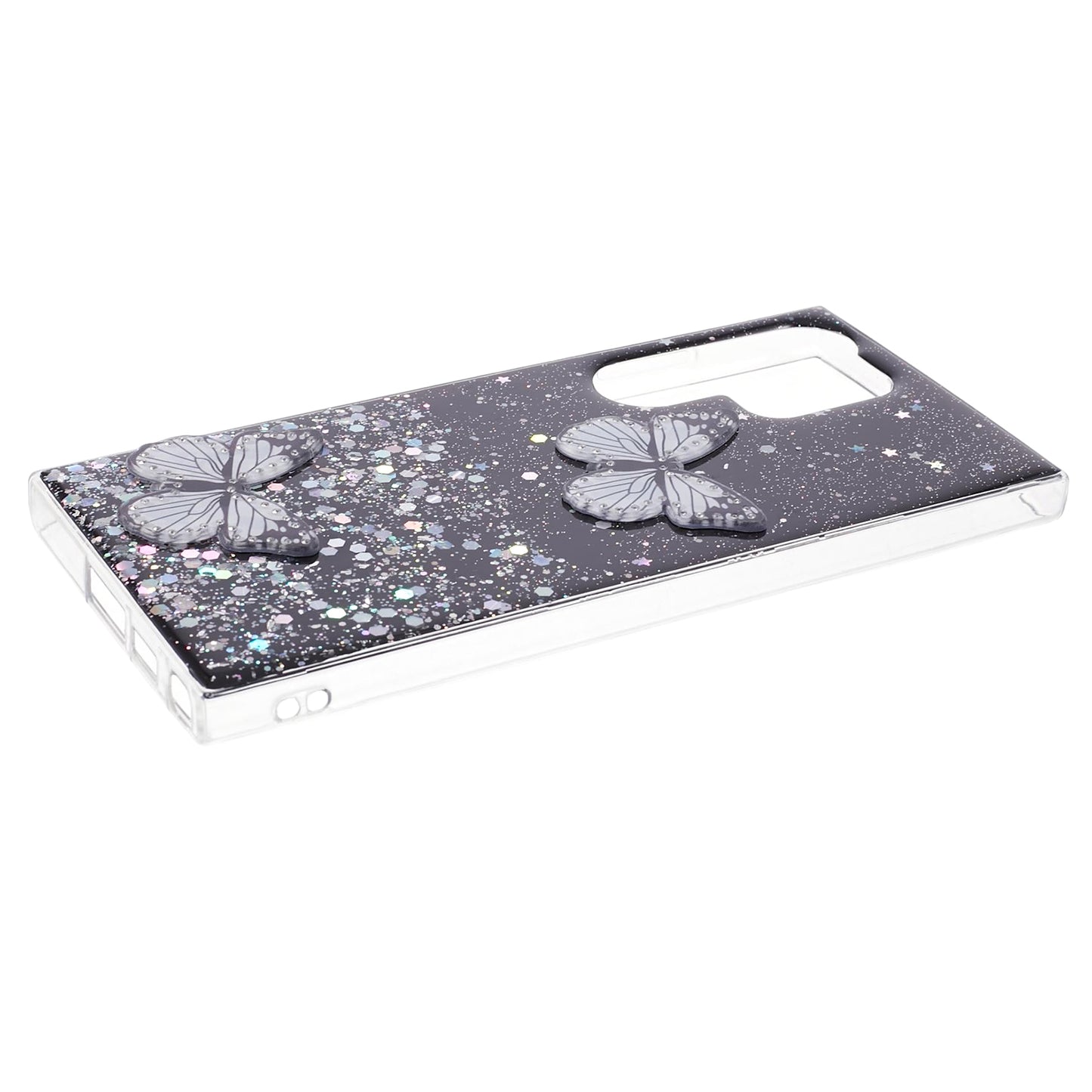 AW Series For Samsung Galaxy S24 Ultra TPU+PVC Case Sparkle Epoxy Big Rear Lens Hole Phone Back Shell - Black