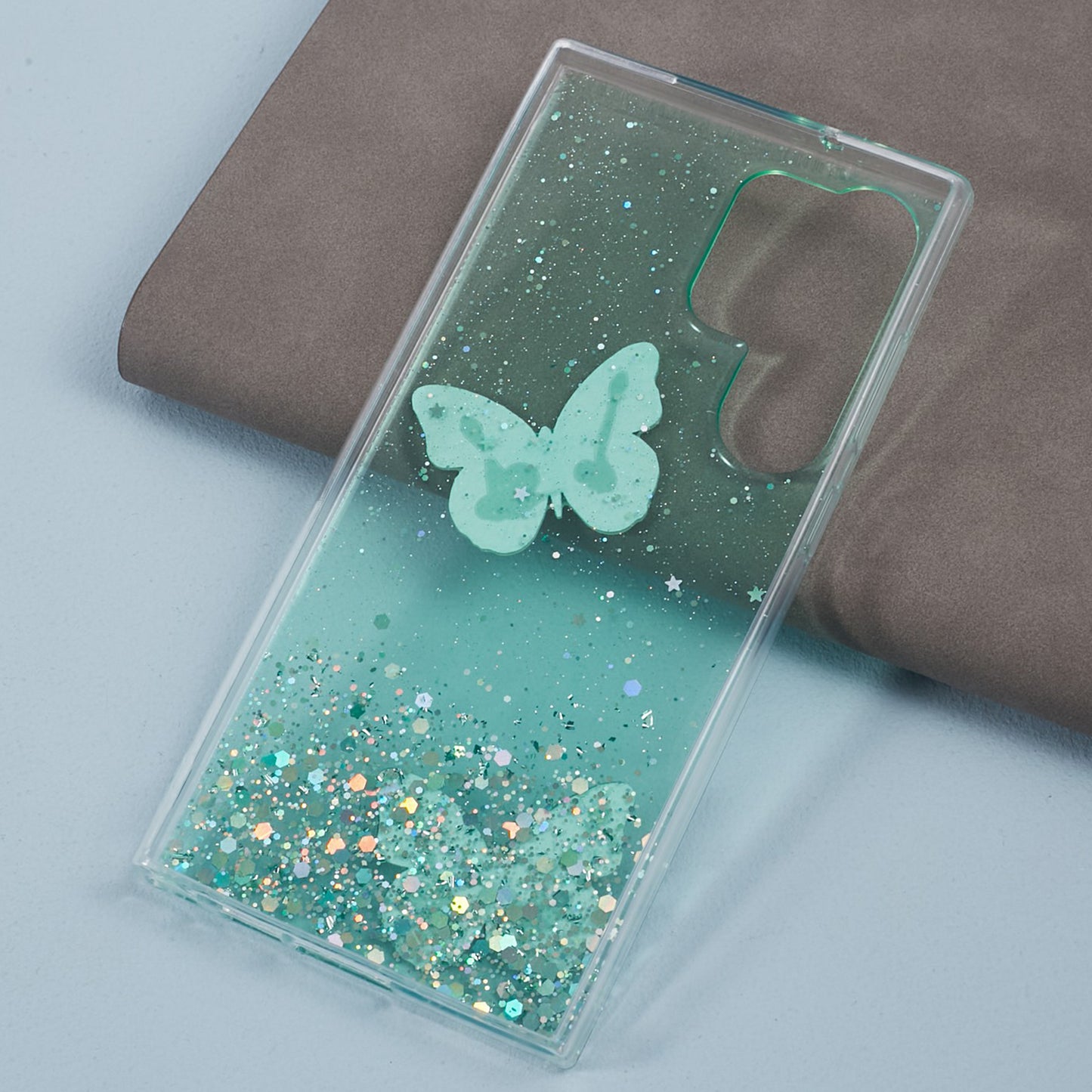AW Series For Samsung Galaxy S24 Ultra TPU+PVC Case Sparkle Epoxy Big Rear Lens Hole Phone Back Shell - Green
