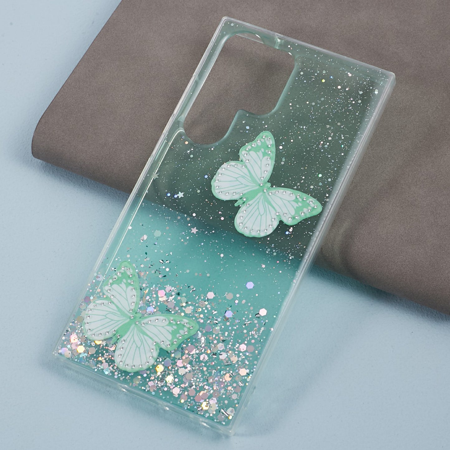 AW Series For Samsung Galaxy S24 Ultra TPU+PVC Case Sparkle Epoxy Big Rear Lens Hole Phone Back Shell - Green