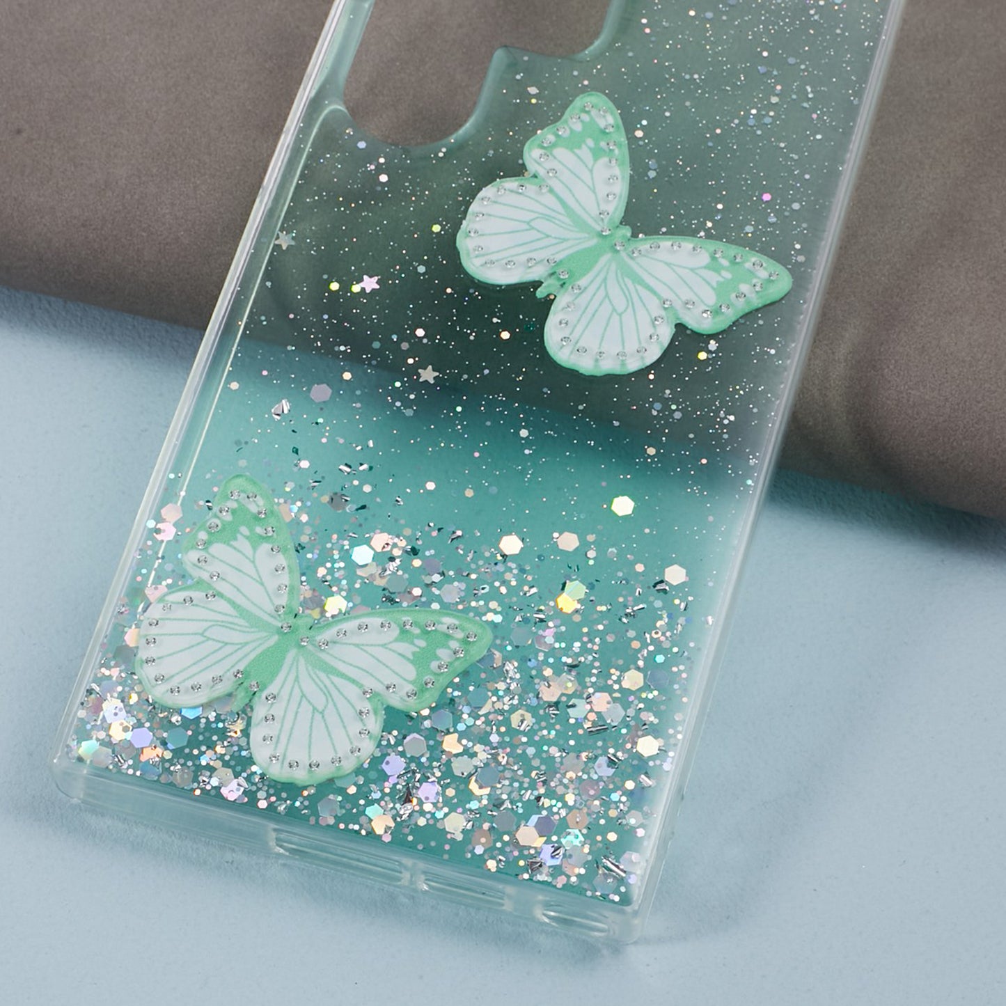 AW Series For Samsung Galaxy S24 Ultra TPU+PVC Case Sparkle Epoxy Big Rear Lens Hole Phone Back Shell - Green