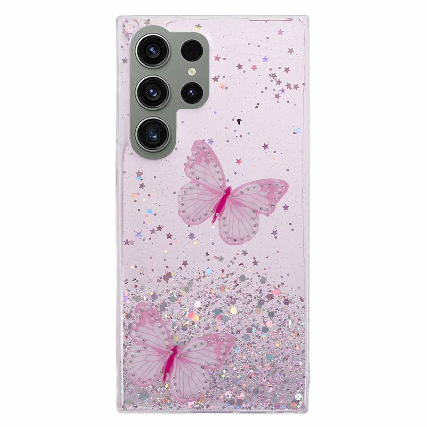 AW Series For Samsung Galaxy S24 Ultra TPU+PVC Case Sparkle Epoxy Big Rear Lens Hole Phone Back Shell - Pink