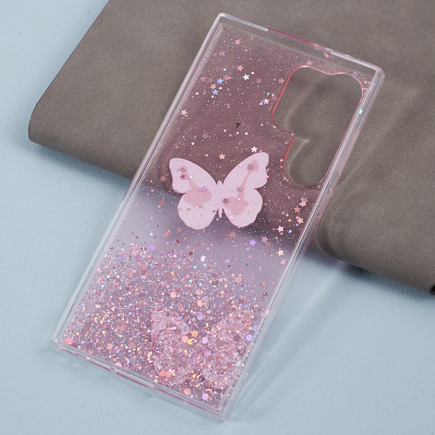 AW Series For Samsung Galaxy S24 Ultra TPU+PVC Case Sparkle Epoxy Big Rear Lens Hole Phone Back Shell - Pink