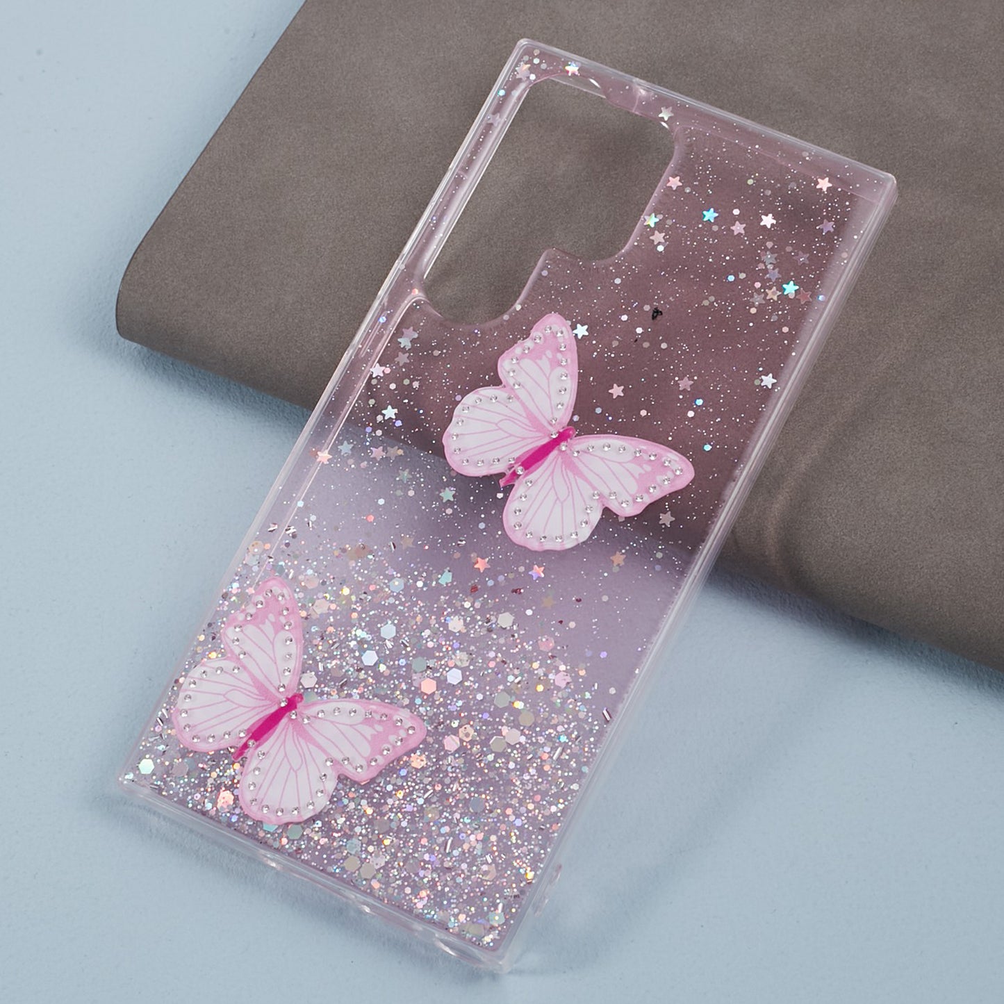 AW Series For Samsung Galaxy S24 Ultra TPU+PVC Case Sparkle Epoxy Big Rear Lens Hole Phone Back Shell - Pink