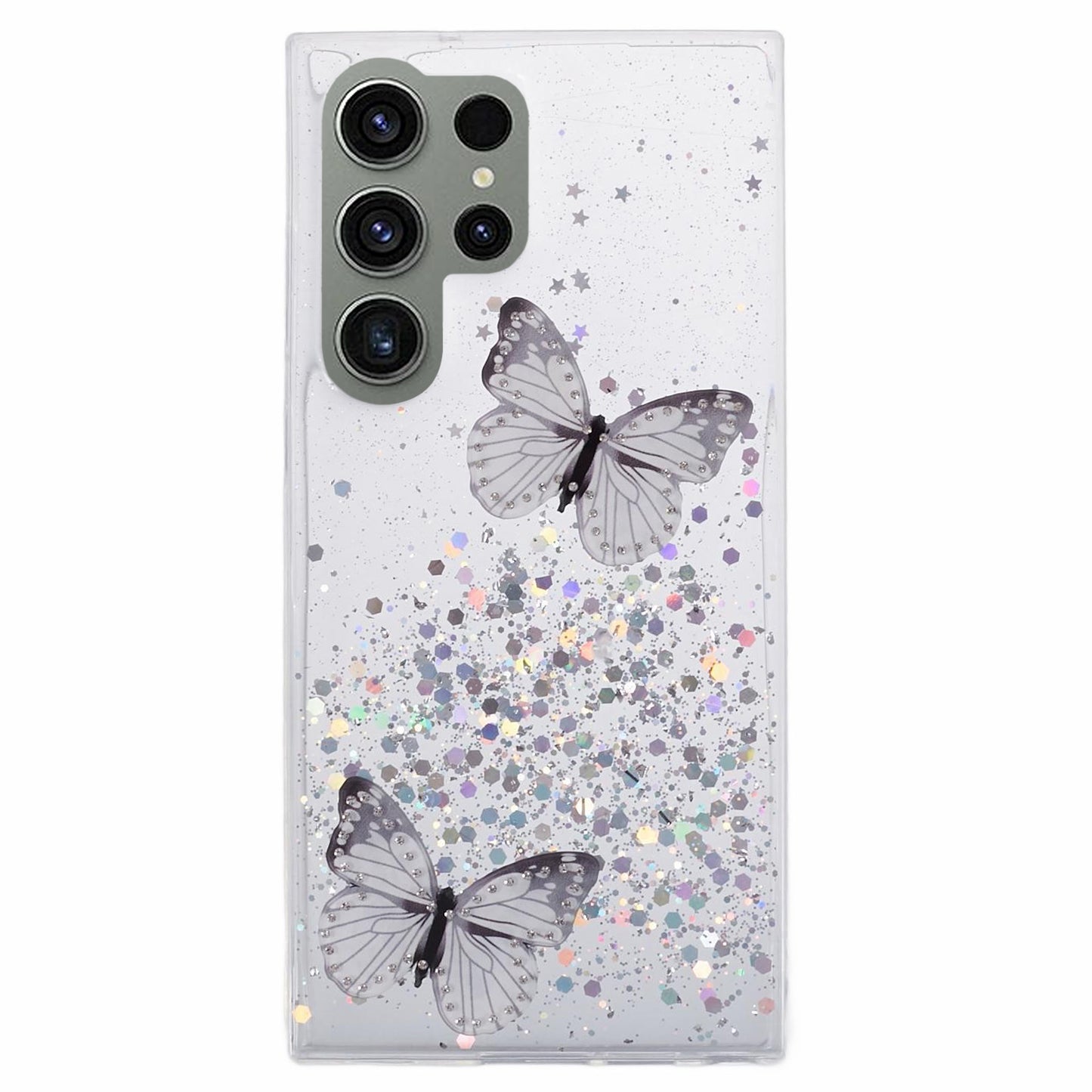 AW Series For Samsung Galaxy S24 Ultra TPU+PVC Case Sparkle Epoxy Big Rear Lens Hole Phone Back Shell - White