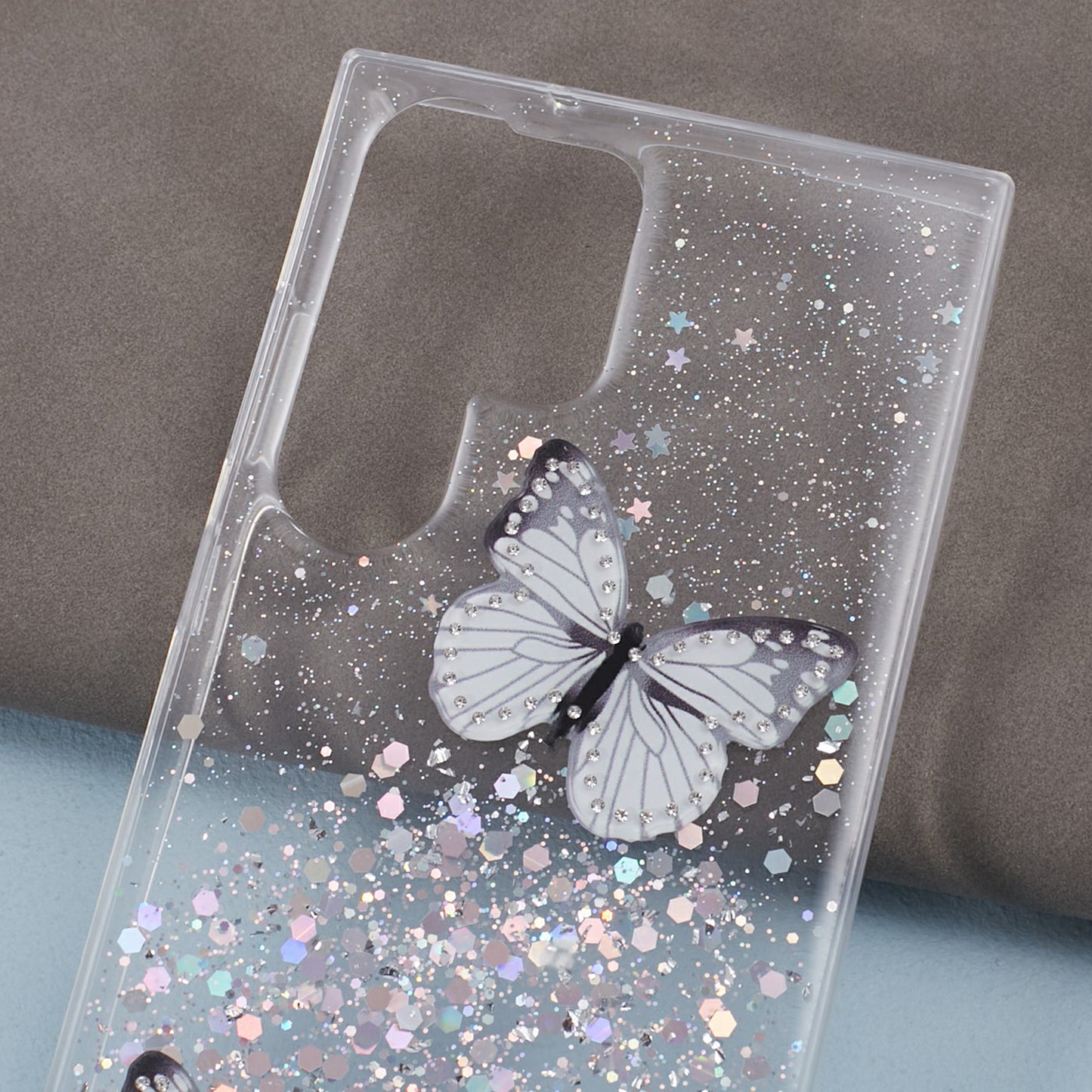 AW Series For Samsung Galaxy S24 Ultra TPU+PVC Case Sparkle Epoxy Big Rear Lens Hole Phone Back Shell - White