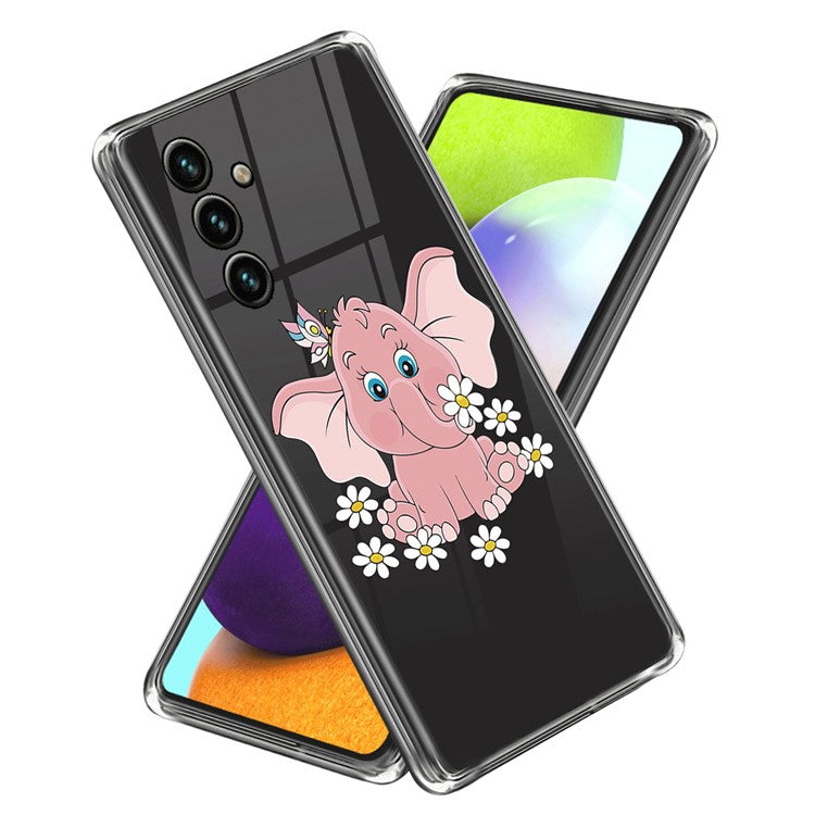 For Samsung Galaxy A35 5G Pattern Phone Case Shockproof Protection TPU Cover - Pink Elephant