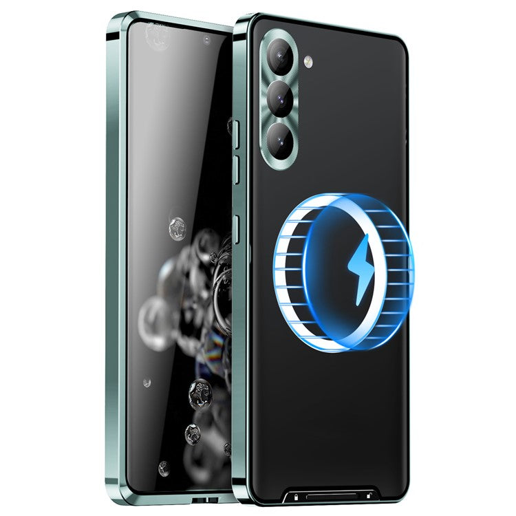 For Samsung Galaxy S24+ Matte Phone Case Lens Protection Metal Frame Magnetic Cover - Green