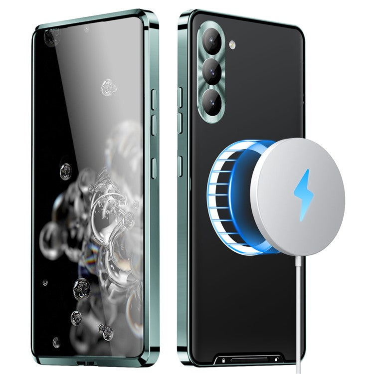 For Samsung Galaxy S24+ Matte Phone Case Lens Protection Metal Frame Magnetic Cover - Green