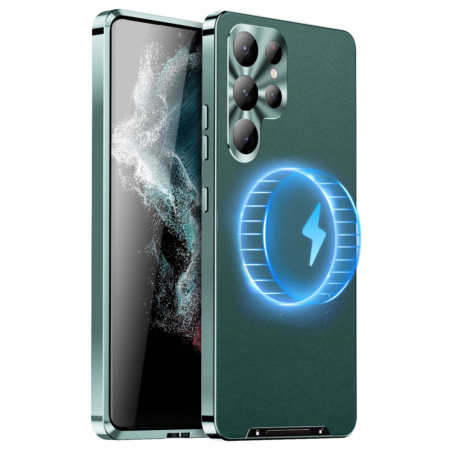 For Samsung Galaxy S24 Ultra Magnetic Case Metal Frame Leather+PC Matte Cover - Green