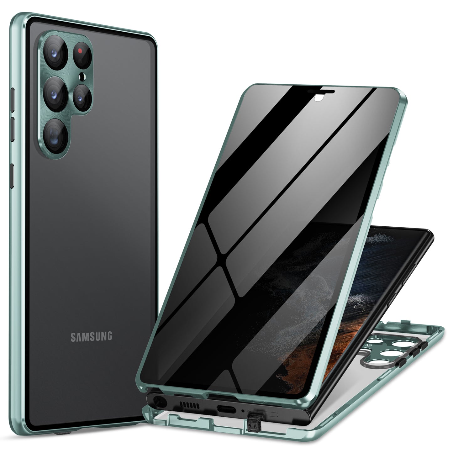 For Samsung Galaxy S24 Ultra Case Anti-Spy Double-Sided Tempered Glass Magnetic Phone Cover - Green