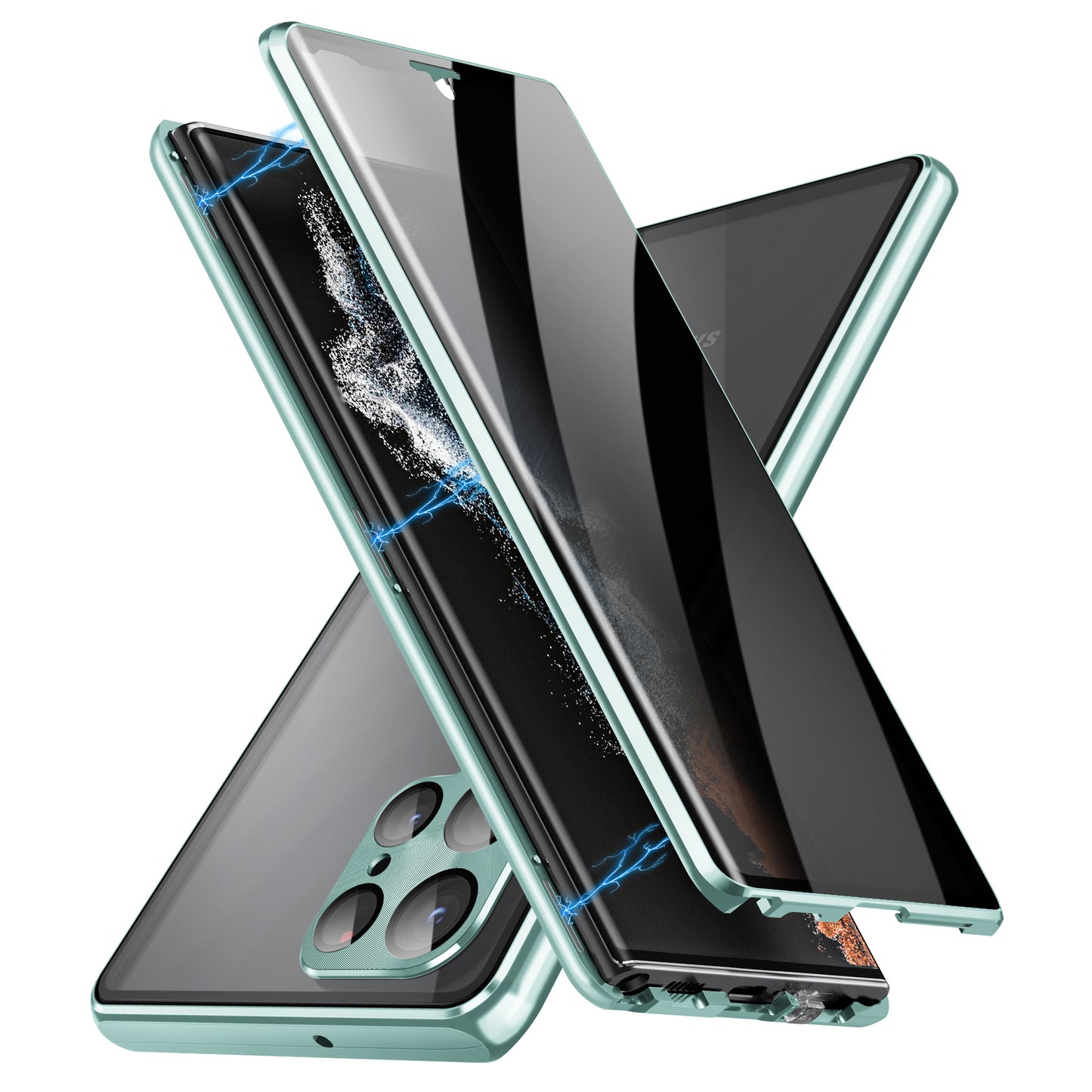 For Samsung Galaxy S24 Ultra Case Anti-Spy Double-Sided Tempered Glass Magnetic Phone Cover - Green