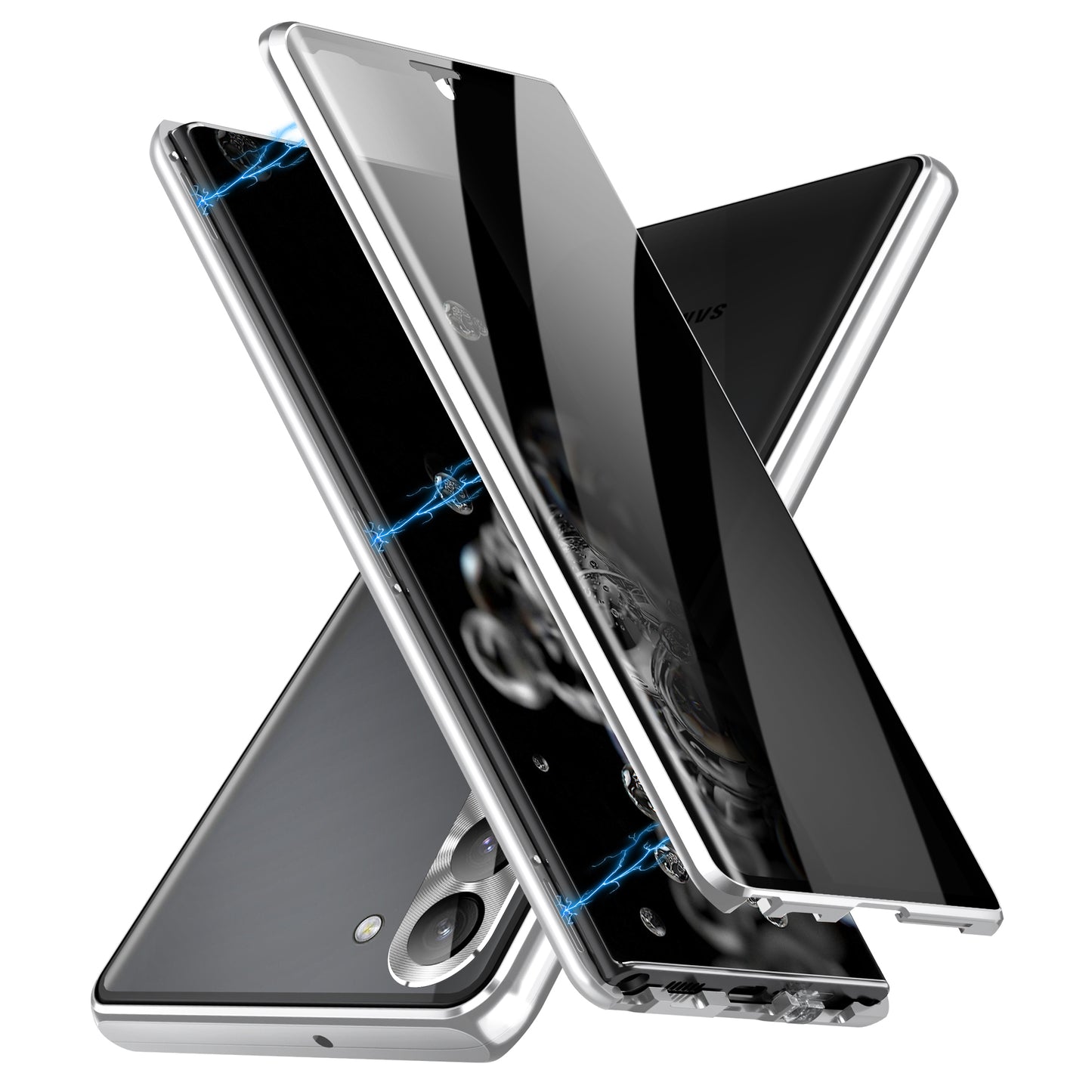 For Samsung Galaxy S24 Case Anti-Spy Double-Sided Tempered Glass Cover with Metal Frame - Silver