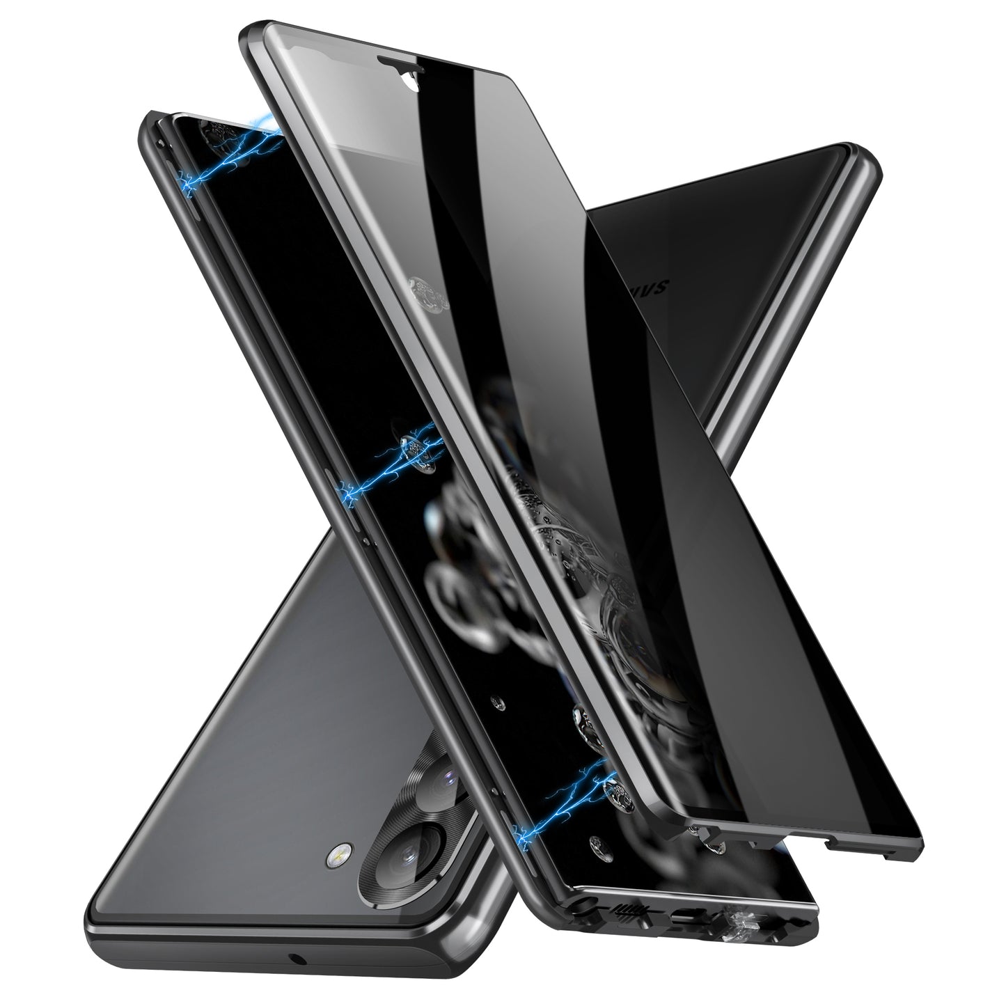 For Samsung Galaxy S24 Case Anti-Spy Double-Sided Tempered Glass Cover with Metal Frame - Black