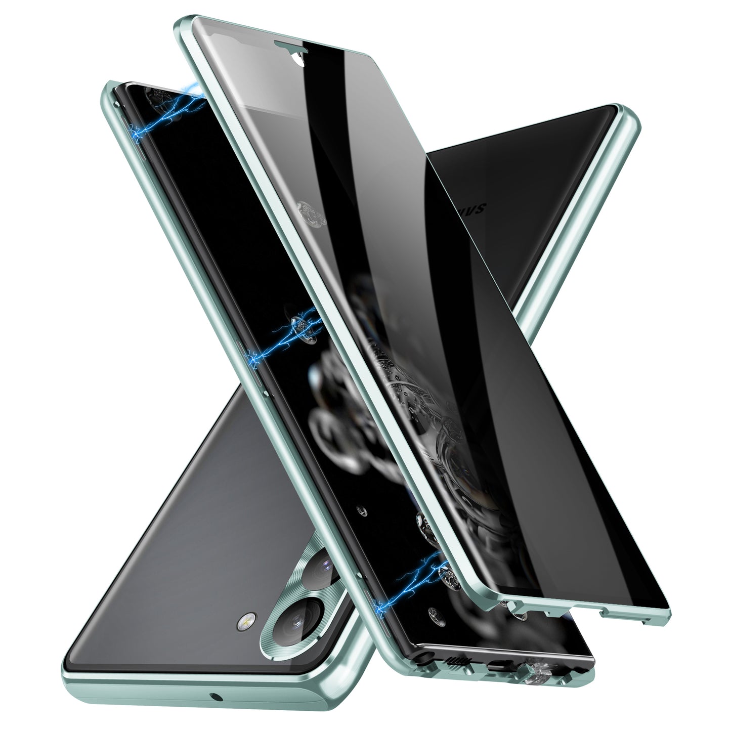 For Samsung Galaxy S24 Case Anti-Spy Double-Sided Tempered Glass Cover with Metal Frame - Green