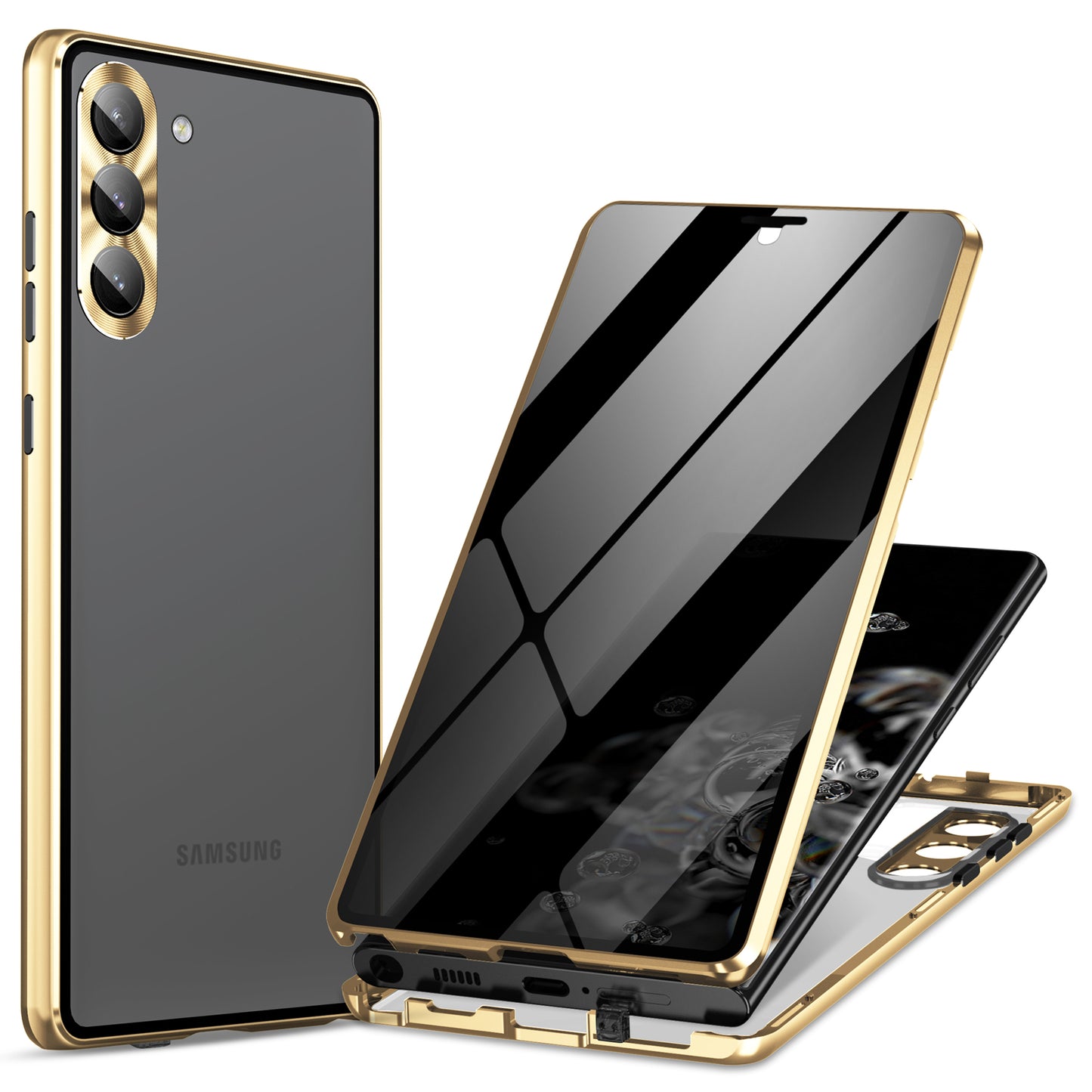 For Samsung Galaxy S24+ Case Double-Sided Tempered Glass Anti-Spy Phone Cover - Gold