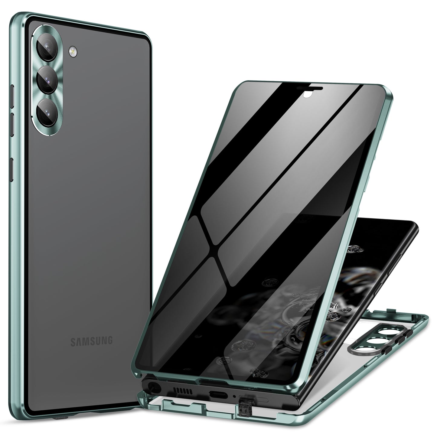 For Samsung Galaxy S24+ Case Double-Sided Tempered Glass Anti-Spy Phone Cover - Green