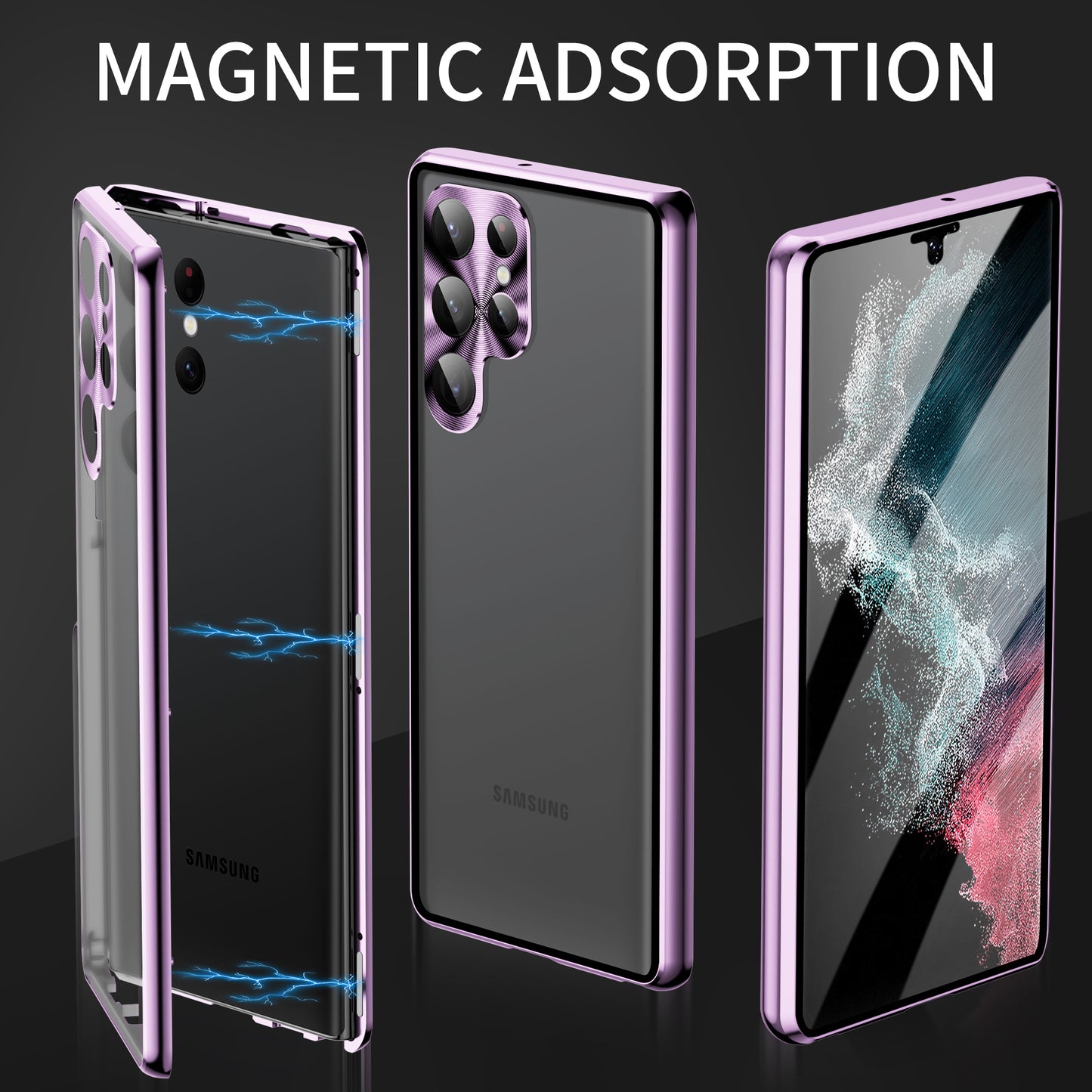 For Samsung Galaxy S24 Ultra Case Double Sides Tempered Glass Magnetic Metal Frame Cover - Light Purple