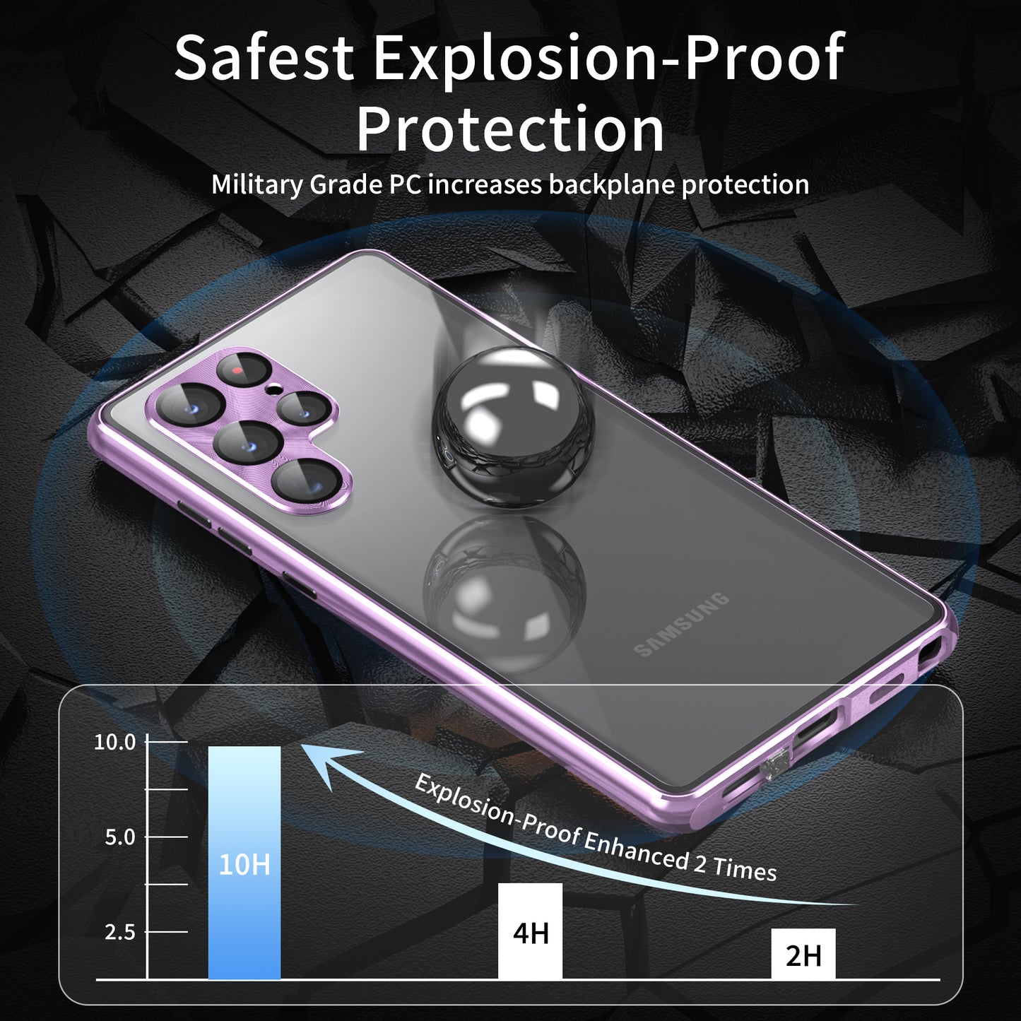 For Samsung Galaxy S24 Ultra Case Double Sides Tempered Glass Magnetic Metal Frame Cover - Light Purple