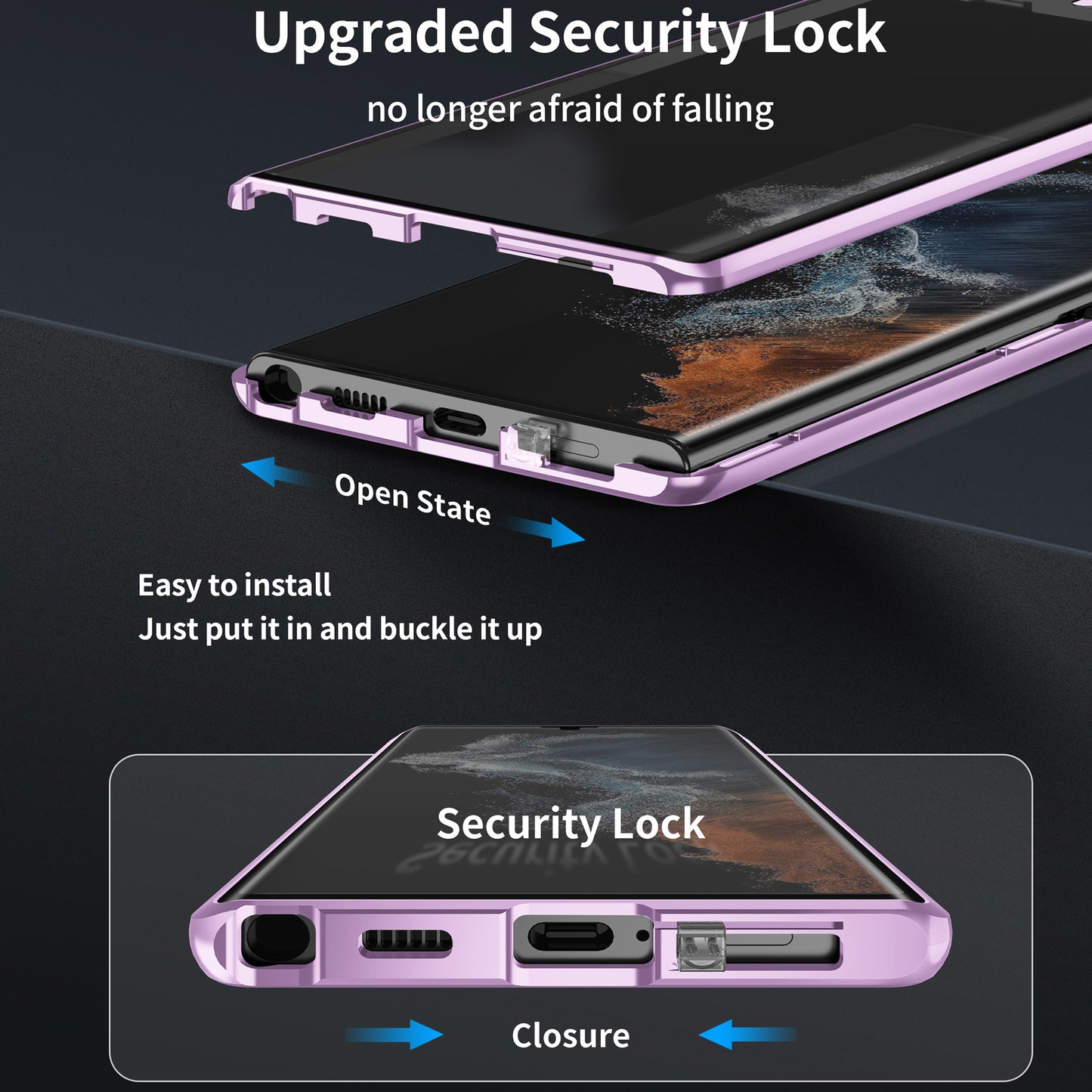 For Samsung Galaxy S24 Ultra Case Double Sides Tempered Glass Magnetic Metal Frame Cover - Light Purple