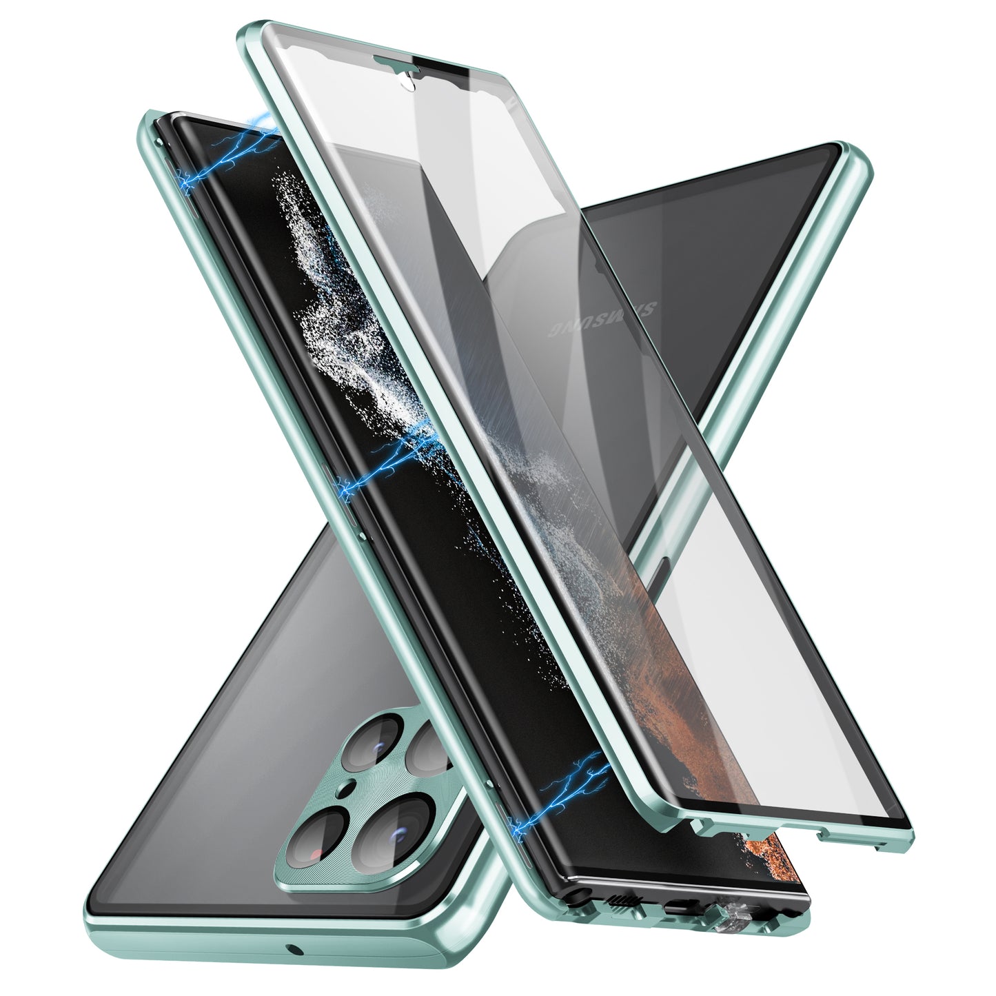 For Samsung Galaxy S24 Ultra Case Double Sides Tempered Glass Magnetic Metal Frame Cover - Green