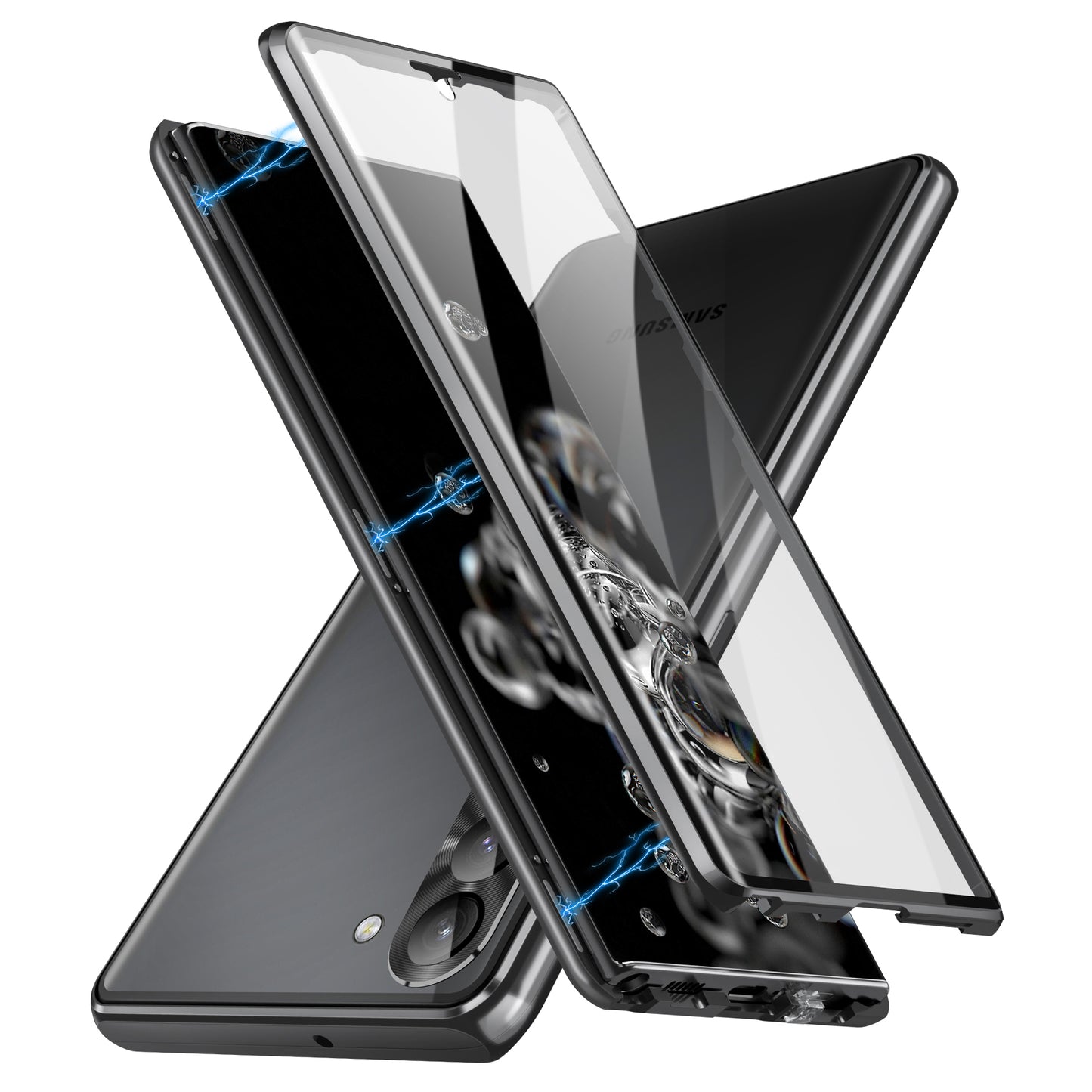 For Samsung Galaxy S24+ Case HD Clear Double Sides Tempered Glass Back Phone Cover - Black
