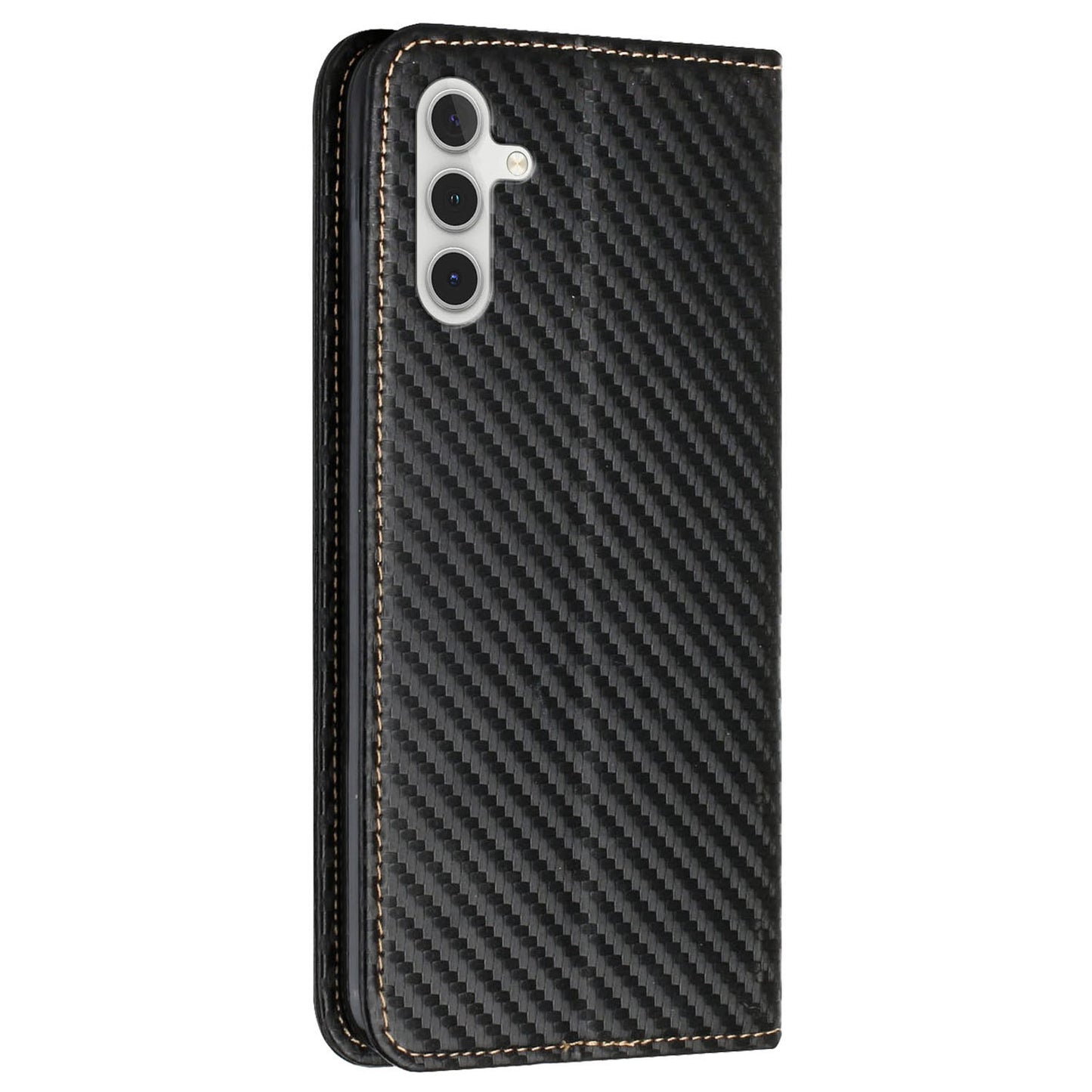 For Samsung Galaxy S24 Case Carbon Fiber Texture Wallet Stand Leather Cover - Black
