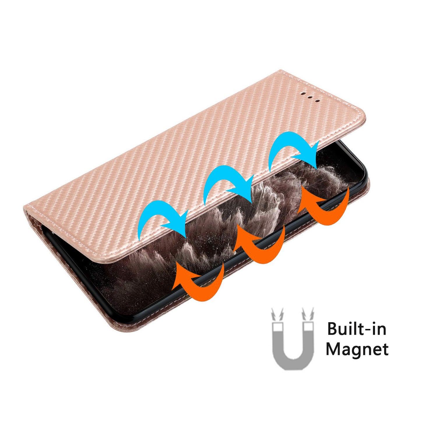 For Samsung Galaxy S24 Case Carbon Fiber Texture Wallet Stand Leather Cover - Rose Gold